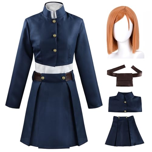 Hallojojo Kugisaki Nobara Cosplay Kostüm mit Perücke Anime Jujutsu Kaisen Verkleidung Nobara Kugisaki Cosplay Schuluniform Weihnachten Halloween Karneval Party Fancy Kostüm für Erwachsene von Hallojojo