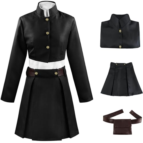 Hallojojo Kugisaki Nobara Kostüm Damen Cosplay Anime Beschwörer Zenin Maki Schuluniform Set Top Rock mit Tasche für Fancy Dress Up Halloween Karneval Party Maskenball Verkleidung, Schwarz, Blau von Hallojojo