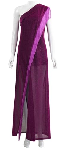 Hallojojo Kylie Kostüm Damen Fasching Cosplay Sänger Kylie Minogue Lila Lang Ein Schulter Pailletten Ballkleid für Fancy Dress Up Halloween Karneval Party Geburtstag Maskerade Abendkleid Verkleidung von Hallojojo