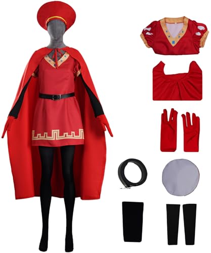 Hallojojo Lord Farquaad Kostüm Herren Cosplay König Lord Farquaad Rot Uniform Set Umhang Top Ärmel Gürtel Socken Mütze Handschuhe für Dress Up Halloween Karneval Party Geburtstag Maskerade Verkleidung von Hallojojo