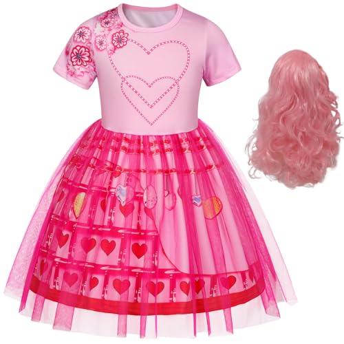 Hallojojo Mädchen Bridget Kostüm Fasching Cosplay Rise of Red Bridget Tüll Print Kleid und Perücke für Halloween Weihnachten Karneval Party Geburtstag Maskenball Festkleid Verkleidung, Rosa von Hallojojo