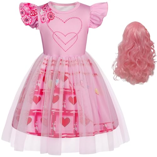 Hallojojo Mädchen Bridget Kostüm Fasching Cosplay Rise of Red Bridget Tüll Rosa Print Kleid und Perücke für Halloween Weihnachten Karneval Party Geburtstag Maskenball Festkleid Verkleidung von Hallojojo