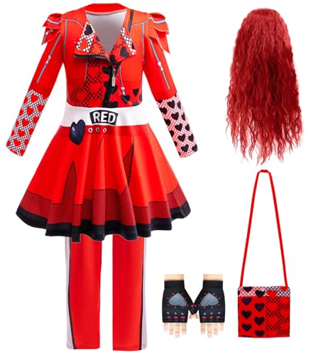 Hallojojo Mädchen Descendants Kostüm Kleider Hosen mit Perücke Descendants Red Verkleidung Rise of Red Kostüm Rote Königin Uniform Weihnachten Halloween Karneval Party Fancy Kostüm Kinder Hallojojo Mädchen Descendants Kostüm Kleider Hosen mit Perücke Descendants Red Verkleidung Rise of Red Kostüm Rote Königin Uniform Weihnachten Halloween Karneval Party Fancy Kostüm Kinder von Hallojojo