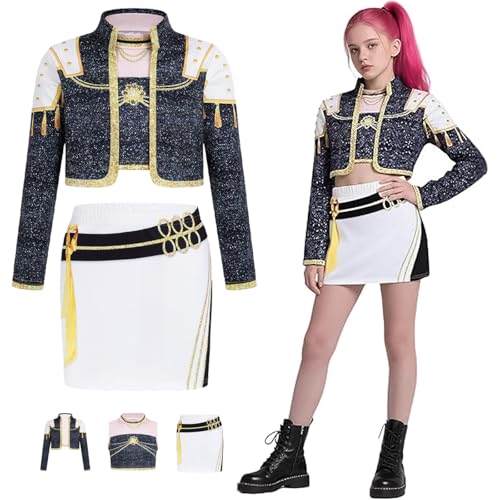 Hallojojo Mädchen Mira Cosplay Kostüm Set Anime Demon Hunters Verkleidung Girl Group Mira Uniform Schwarz Weihnachten Halloween Karneval Party Fancy Bühnenauftritt Kostüm Kinder Größe 100-160 von Hallojojo