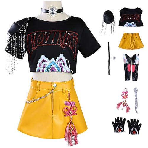 Hallojojo Mädchen Mira Cosplay Kostüm Set Anime Demon Hunters Verkleidung Girl Group Mira Uniform Weihnachten Halloween Karneval Party Fancy Bühnenauftritt Kostüm für Kinder Größe 110-150 von Hallojojo