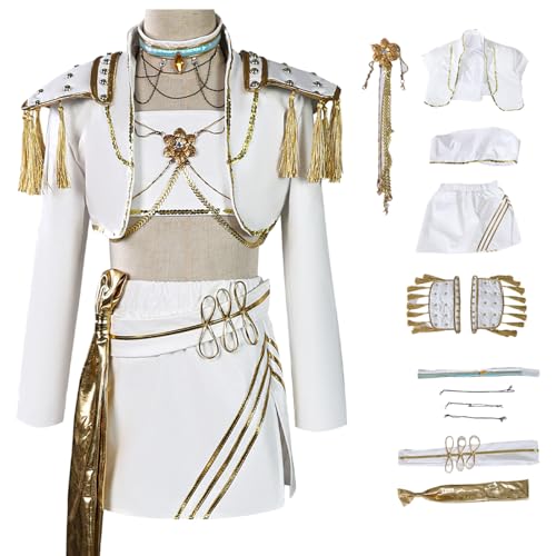 Hallojojo Mädchen Mira Cosplay Kostüm Set Anime Demon Hunters Verkleidung Girl Group Mira Uniform Weiß Weihnachten Halloween Karneval Party Fancy Bühnenauftritt Kostüm für Kinder Größe 110-150 von Hallojojo