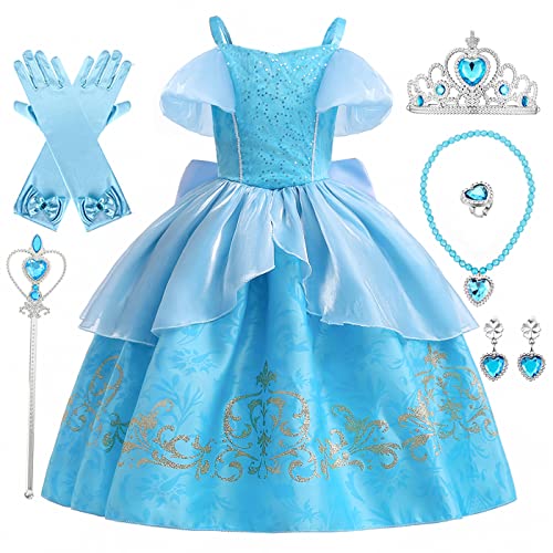 Hallojojo Mädchen Prinzessin Cinderella Kleid mit Accessoires Dornröschen Verkleidung Kinder Prinzessin Kleid Geburtstag Party Weihnachten Halloween Karneval Cosplay Kostüm von Hallojojo