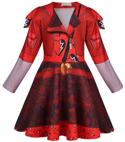 Hallojojo Mädchen Red Kostüm Fasching Cosplay Rise of Red Herzkönigin Tochter Red Print Kleid und Hose mit Perücken für Halloween Weihnachten Karneval Party Geburtstag Maskenball Festkleid Verkleidung von Hallojojo