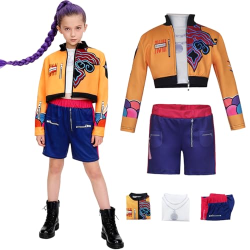 Hallojojo Mädchen Rumi Cosplay Kostüm Set Anime Demon Hunters Verkleidung Girl Group Rumi Uniform Weihnachten Halloween Karneval Party Fancy Bühnenauftritt Kostüm Kinder Größe 110-160 von Hallojojo