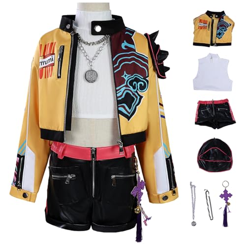 Hallojojo Mädchen Rumi Cosplay Kostüm Set Anime Demon Hunters Verkleidung Girl Group Rumi Uniform Weihnachten Halloween Karneval Party Fancy Bühnenauftritt Kostüm für Kinder Größe 110-150 von Hallojojo