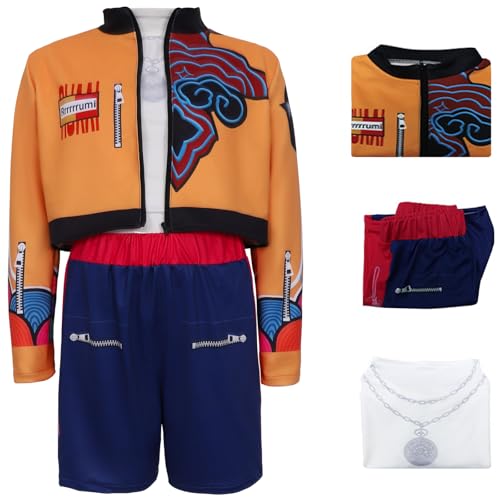 Hallojojo Mädchen Rumi Kostüm Fasching Cosplay KPop Demon Hunters Rumi Girlgroup Uniform Drucke Set Jacke Top Hose für Kinder Fancy Dress Up Halloween Karneval Party Geburtstag Maskenball Verkleidung von Hallojojo