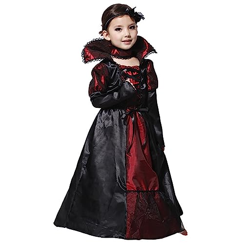 Hallojojo Mädchen Vampir Kostüme Kinder Gothic Vampir GRAF Kostüm Hexenkleid Halloween Karneval Fasching Kostüme Vampir-Königin Verkleidung Schwarzes Rot von Hallojojo
