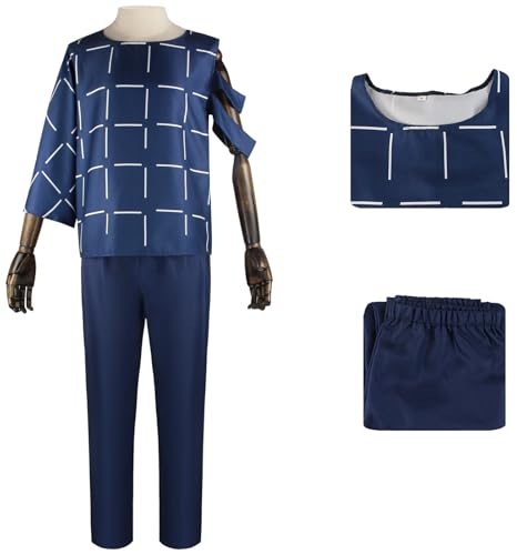 Hallojojo Mahito Kostüm Herren Cosplay Anime Beschwörer Mahito Uniform Set Top und Hose für Fancy Dress Up Halloween Karneval Party Maskenball Verkleidung, Schwarz, Blau von Hallojojo