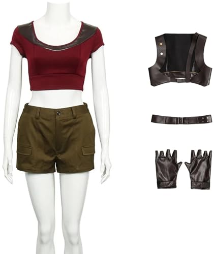 Hallojojo Martha Kostüm Damen Cosplay Brave Game Ruby Roundtree Martha Uniform Set Top Hose Hosenträger Gürtel Handschuhe für Fancy Dress Up Halloween Karneval Party Geburtstag Maskenball Verkleidung von Hallojojo