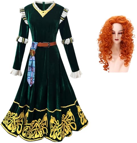 Hallojojo Merida Kostüm Damen Cosplay Tapfer Legende Prinzessin Merida Mittelalter Vintage Samt Maxikleid und Perücken für Dress Up Halloween Karneval Party Geburtstag Maskerade Ballkleid Verkleidung Hallojojo Merida Kostüm Damen Cosplay Tapfer Legende Prinzessin Merida Mittelalter Vintage Samt Maxikleid und Perücken für Dress Up Halloween Karneval Party Geburtstag Maskerade Ballkleid Verkleidung von Hallojojo
