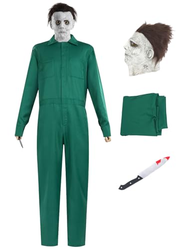 Hallojojo Michael Myers Cosplay Kostüm Overall mit Maske und Attrappen Messer Horrorfilm Killer Michael Verkleidung Grusel Halloween Kostüm Weihnachten Karneval Party Fancy Dress Erwachsene Unisex von Hallojojo