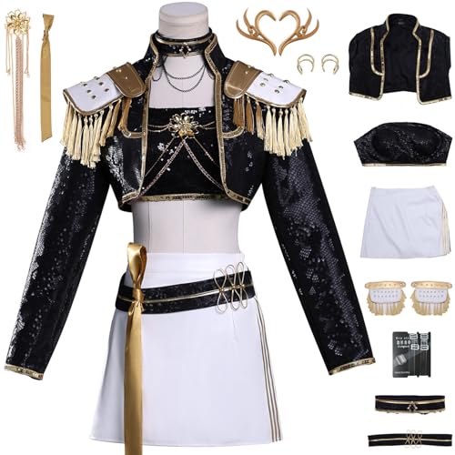 Hallojojo Mira Kostüm Damen Cosplay KPop Demon Hunters Mira Girlgroup Uniform Set Jacke Top Rock mit Zubehör für Dress Up Halloween Karneval Party Geburtstag Maskenball Anime Show Verkleidung, Schwarz Hallojojo Mira Kostüm Damen Cosplay KPop Demon Hunters Mira Girlgroup Uniform Set Jacke Top Rock mit Zubehör für Dress Up Halloween Karneval Party Geburtstag Maskenball Anime Show Verkleidung, Schwarz von Hallojojo