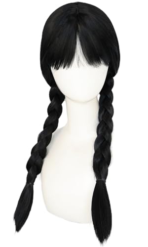 Hallojojo Mittwoch Cosplay Perücken Damen Schwarz Doppelte Pferdeschwanzzöpfe Perücke mit Pony Verkleidung Staffel 2 Mittwoch Halloween Karneval Party Maskenball Kostüm Zubehör Anime Wig Hallojojo Mittwoch Cosplay Perücken Damen Schwarz Doppelte Pferdeschwanzzöpfe Perücke mit Pony Verkleidung Staffel 2 Mittwoch Halloween Karneval Party Maskenball Kostüm Zubehör Anime Wig von Hallojojo