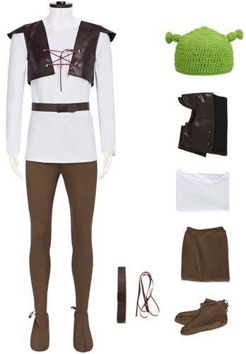 Hallojojo Monster Kostüm mit Hut Herren Fasching Cosplay Grün Monster Uniform Set Weste Hemd Hose Überschuhe für Fancy Dress Up Halloween Weihnachten Karneval Party Geburtstag Maskerade Verkleidung von Hallojojo