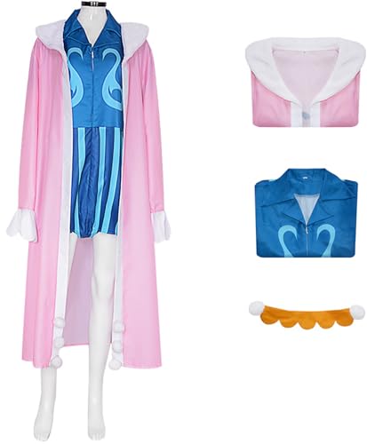 Hallojojo Mr.2 Bon Clay Kostüm Herren Cosplay Anime Mr.2 Bentham Uniform Set Rosa Jacke und Overall mit Halsschmuck für Fancy Dress Up Halloween Karneval Party Geburtstag Maskenball Verkleidung von Hallojojo