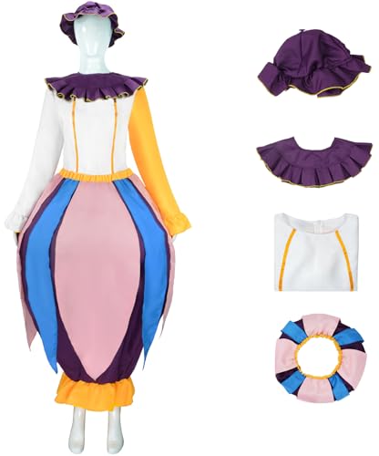 Hallojojo Mrs. Potts Kostüm Damen Fasching Cosplay Die Schöne und das Biest Mrs. Potts Haushälterin Set Top Rock Hut Kragen für Dress Up Halloween Karneval Party Maskerade Performance Verkleidung von Hallojojo