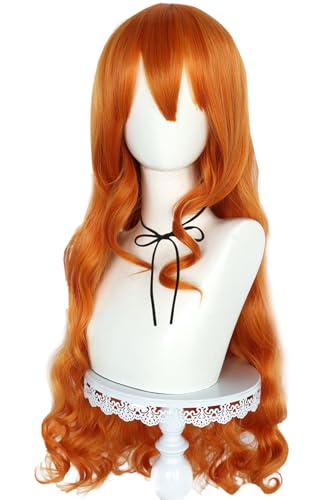 Hallojojo Nami Cosplay Perücken Damen 100CM Orange Lange Wellenlocken Perücke mit Pony Verkleidung Piraten König Nami Kostümperücke Halloween Karneval Party Maskenball Zubehör Anime Wig Hallojojo Nami Cosplay Perücken Damen 100CM Orange Lange Wellenlocken Perücke mit Pony Verkleidung Piraten König Nami Kostümperücke Halloween Karneval Party Maskenball Zubehör Anime Wig von Hallojojo