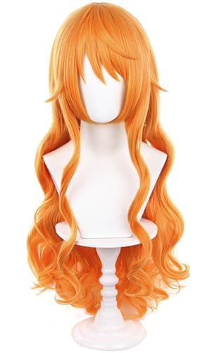 Hallojojo Nami Cosplay Perücken Damen 75CM Orange Lange Wellenlocken Perücke mit Pony Verkleidung Piraten König Nami Kostümperücke Halloween Karneval Party Maskenball Zubehör Anime Wig Hallojojo Nami Cosplay Perücken Damen 75CM Orange Lange Wellenlocken Perücke mit Pony Verkleidung Piraten König Nami Kostümperücke Halloween Karneval Party Maskenball Zubehör Anime Wig von Hallojojo