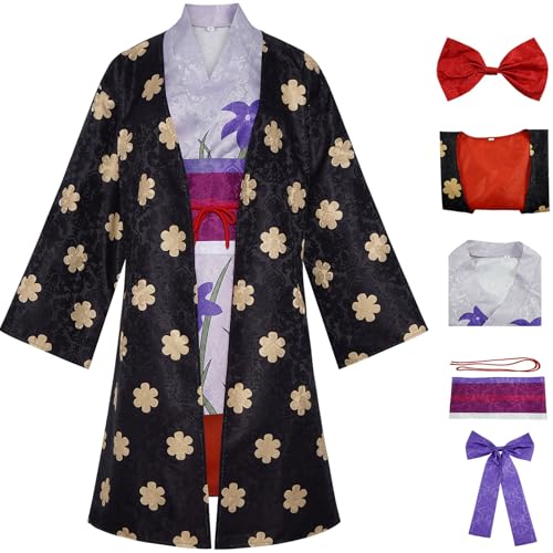 Hallojojo Nico Robin Kostüm Damen Cosplay Anime Piraten Könige Nico Robin Kimono Set Tunika Futter und Tiara Bund Schleife für Fancy Dress Up Halloween Karneval Party Maskerade Verkleidung von Hallojojo