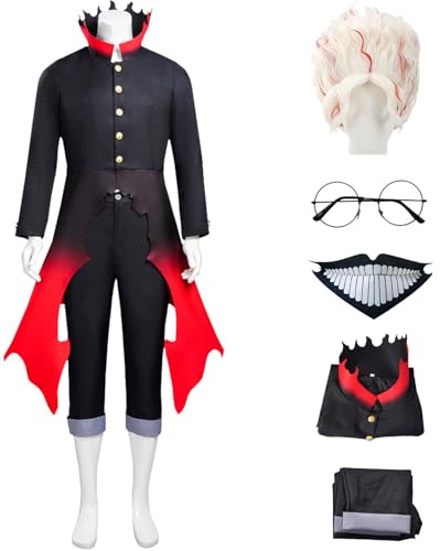 Hallojojo Okarun Kostüm Herren Cosplay Anime Dandadan Okarun Transformation Uniform Top Hose Brille Maske und Perücke für Fancy Dress Up Halloween Karneval Party Maskenball DAN DA DAN Verkleidung von Hallojojo