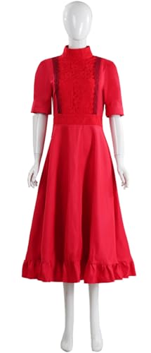 Hallojojo Pearl Kostüm Damen Fasching Cosplay Horrorfilm Pearl Rot Vintage Spitze Kleid für Fancy Dress Up Halloween Karneval Party Geburtstag Maskerade Abendkleid Verkleidung von Hallojojo
