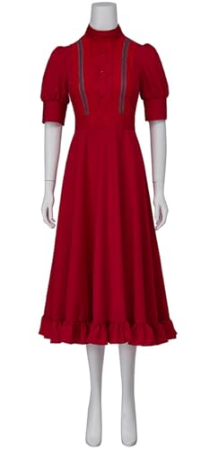 Hallojojo Pearl Kostüm Damen Fasching Cosplay Horrorfilm Pearl Weinrot Vintage Spitze Kleid für Fancy Dress Up Halloween Karneval Party Geburtstag Maskerade Abendkleid Verkleidung von Hallojojo