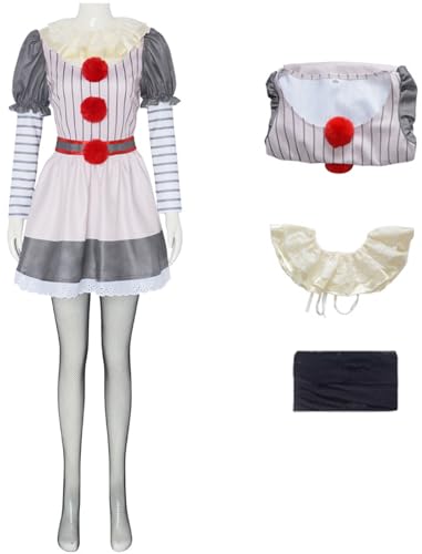 Hallojojo Pennywises Kostüm Damen Fasching Cosplay Horrorfilm Killer Pennywises Clown Kostüme Kleid Schal Socken Set für Fancy Dress Up Halloween Karneval Party Maskerade Verkleidung Hallojojo Pennywises Kostüm Damen Fasching Cosplay Horrorfilm Killer Pennywises Clown Kostüme Kleid Schal Socken Set für Fancy Dress Up Halloween Karneval Party Maskerade Verkleidung von Hallojojo