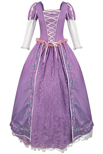 Hallojojo Rapunzel Kostüm Damen Fasching Cosplay Rapunzel Deluxe Vintage Lace Ballkleid für Fancy Dress Up Halloween Weihnachten Karneval Party Geburtstag Maskerade Abendkleid Verkleidung, Lila von Hallojojo