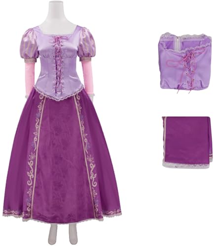 Hallojojo Rapunzel Kostüm Damen Fasching Cosplay Rapunzel Vintage Lace Bindeband Ballkleid Set Top und Rock für Fancy Dress Up Halloween Weihnachten Karneval Party Geburtstag Maskerade Verkleidung von Hallojojo