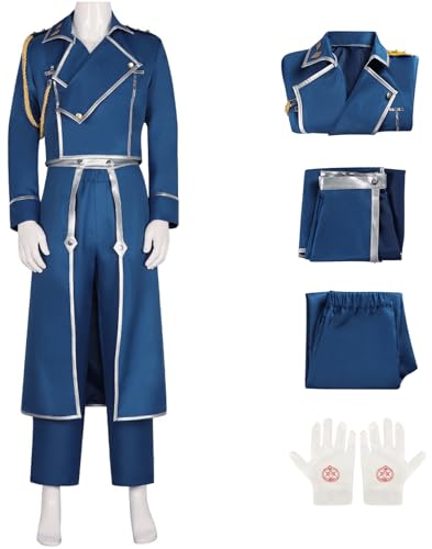 Hallojojo Roy Mustang Kostüm Herren Fasching Cosplay Alchemist Roy Mustang Uniform Set Top Hose Saum Handschuhe für Fancy Dress Up Halloween Karneval Party Geburtstag Maskerade Anime Verkleidung, Blau Hallojojo Roy Mustang Kostüm Herren Fasching Cosplay Alchemist Roy Mustang Uniform Set Top Hose Saum Handschuhe für Fancy Dress Up Halloween Karneval Party Geburtstag Maskerade Anime Verkleidung, Blau von Hallojojo
