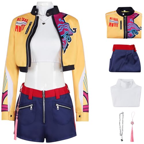 Hallojojo Rumi Kostüm Damen Cosplay K-Pop Exorzist Girlgroup Rumi Komplett Uniform Set Jacke Top Hose mit Halskette Anhänger für Dress Up Halloween Karneval Party Geburtstag Maskenball Verkleidung Hallojojo Rumi Kostüm Damen Cosplay K-Pop Exorzist Girlgroup Rumi Komplett Uniform Set Jacke Top Hose mit Halskette Anhänger für Dress Up Halloween Karneval Party Geburtstag Maskenball Verkleidung von Hallojojo