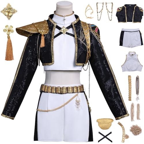 Hallojojo Rumi Kostüm Damen Cosplay KPop Demon Hunters Rumi Girlgroup Uniform Jacke Top Hose mit Zubehör für Dress Up Halloween Karneval Party Geburtstag Maskenball Anime Show Verkleidung, Schwarz Hallojojo Rumi Kostüm Damen Cosplay KPop Demon Hunters Rumi Girlgroup Uniform Jacke Top Hose mit Zubehör für Dress Up Halloween Karneval Party Geburtstag Maskenball Anime Show Verkleidung, Schwarz von Hallojojo