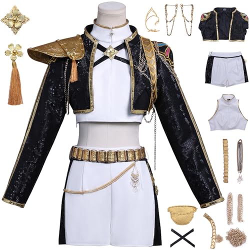 Hallojojo Rumi Kostüm Damen Cosplay KPop Demon Hunters Rumi Girlgroup Uniform Jacke Top Hose mit Zubehör für Dress Up Halloween Karneval Party Geburtstag Maskenball Anime Show Verkleidung, Schwarz Hallojojo Rumi Kostüm Damen Cosplay KPop Demon Hunters Rumi Girlgroup Uniform Jacke Top Hose mit Zubehör für Dress Up Halloween Karneval Party Geburtstag Maskenball Anime Show Verkleidung, Schwarz von Hallojojo
