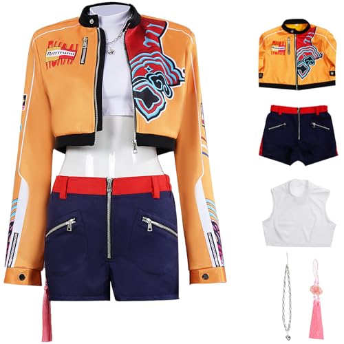 Hallojojo Rumi Kostüm Damen Cosplay KPop Exorzist Girlgroup Rumi Uniform Set Jacke Top Hose mit Halskette Anhänger für Fancy Dress Up Halloween Karneval Party Geburtstag Maskenball Verkleidung Hallojojo Rumi Kostüm Damen Cosplay KPop Exorzist Girlgroup Rumi Uniform Set Jacke Top Hose mit Halskette Anhänger für Fancy Dress Up Halloween Karneval Party Geburtstag Maskenball Verkleidung von Hallojojo