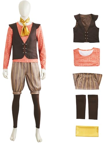 Hallojojo Rumpelstiltskin Kostüm Herren Fasching Cosplay Zwergmonster Rumpelstiltskin Uniform Set Weste Hemd Hose Schal Socken für Dress Up Halloween Karneval Party Geburtstag Maskerade Verkleidung von Hallojojo