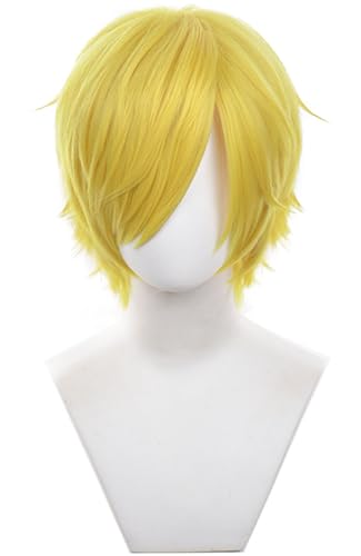 Hallojojo Sanji Cosplay Perücken Herren 32CM Gelb Kurze Perücke Verkleidung Piraten König Sanji Kostümperücke Halloween Karneval Party Maskenball Zubehör Anime Wig Hallojojo Sanji Cosplay Perücken Herren 32CM Gelb Kurze Perücke Verkleidung Piraten König Sanji Kostümperücke Halloween Karneval Party Maskenball Zubehör Anime Wig von Hallojojo