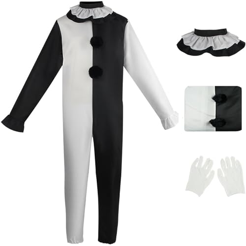 Hallojojo Terrifier Clown Kostüm Erwachsene Fasching Cosplay Nachtmörder Terror Scary Terrifier Clown Jumpsuit und Halstuch Handschuhe für Fancy Dress Up Halloween Karneval Party Maskerade Verkleidung Hallojojo Terrifier Clown Kostüm Erwachsene Fasching Cosplay Nachtmörder Terror Scary Terrifier Clown Jumpsuit und Halstuch Handschuhe für Fancy Dress Up Halloween Karneval Party Maskerade Verkleidung von Hallojojo