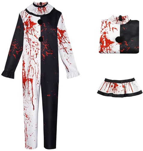 Hallojojo Terrifier Clown Kostüm Erwachsene Fasching Cosplay Nachtmörder Terror Scary Terrifier Clown Print Jumpsuit und Halstuch für Fancy Dress Up Halloween Karneval Party Maskerade Verkleidung von Hallojojo