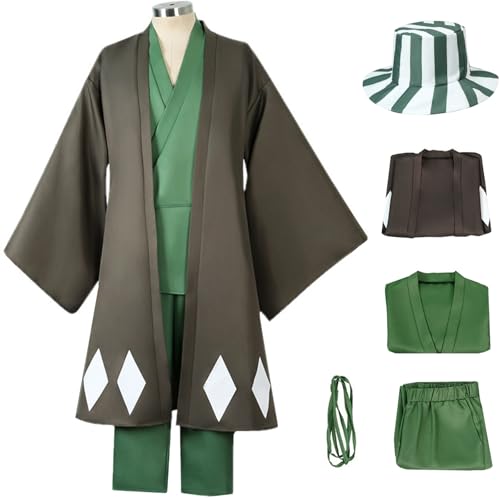Hallojojo Urahara Kisuke Kostüm Herren Cosplay Anime Reaper Urahara Kisuke Uniform Set Jacke Top Hose Gürtel und Hut für Fancy Dress Up Halloween Karneval Party Geburtstag Maskerade Verkleidung von Hallojojo