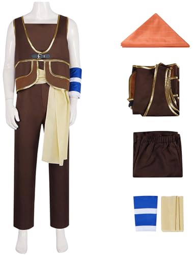Hallojojo Usopp Kostüm Herren Cosplay Piraten König Movie Usopp Uniform Weste Hose und Kapuze Handgelenkschutz Gürtel für Fancy Dress Up Halloween Karneval Party Geburtstag Maskenball Verkleidung von Hallojojo