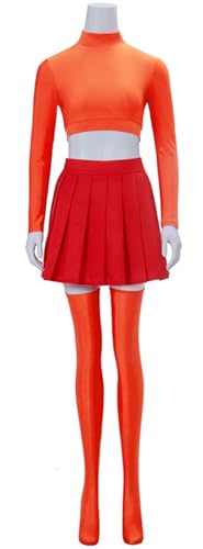 Hallojojo Velma Kostüm Damen Fasching Cosplay Velma Outfit Top Rock Socken Set für Dress Up Halloween Weihnachten Karneval Party Geburtstag Maskerade Verkleidung von Hallojojo