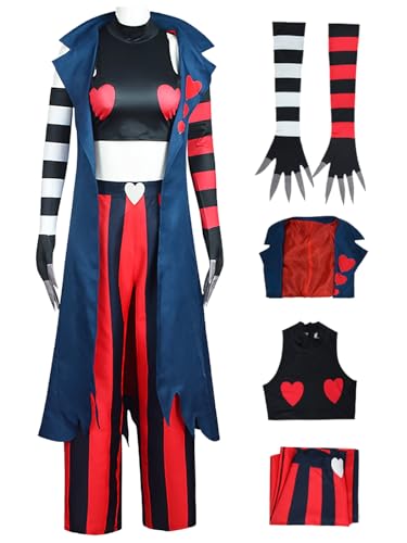 Hallojojo Velvet Cosplay Kostüm Set mit Kapuze Anime Hazbin Hotel Verkleidung 3 Vees Velvet Uniform Weihnachten Halloween Karneval Party Bühnenauftritt Fancy Kostüm für Erwachsene von Hallojojo