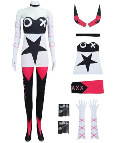 Hallojojo Verosika Cosplay Kostüm Set mit Flügeln und Schwanz Anime Hazbin Hotel Verkleidung Helluva Boss Verosika MayDay Uniform Weihnachten Halloween Karneval Party Fancy Kostüm Erwachsene von Hallojojo