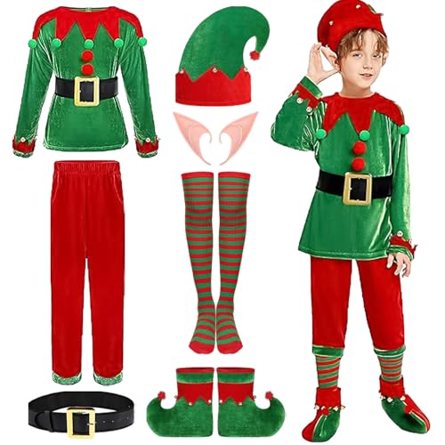 Hallojojo Weihnachtself Kostüm für Jungen Set 7-teiliges Elf Kostüm Weihnachten Elf Verkleidung Kinder Elfenkleidung Halloween Karneval Party Performance Weihnachten Kostüm Fancy Dress Hallojojo Weihnachtself Kostüm für Jungen Set 7-teiliges Elf Kostüm Weihnachten Elf Verkleidung Kinder Elfenkleidung Halloween Karneval Party Performance Weihnachten Kostüm Fancy Dress von Hallojojo