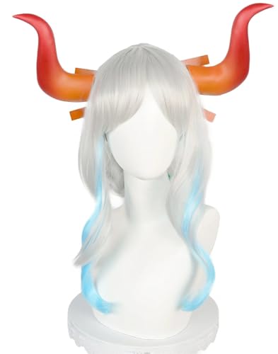 Hallojojo Yamato Cosplay Perücken Damen Mehrfarbig Perücke mit Abnehmbar Pferdeschwanz und Zubehör Verkleidung Piraten Yamato Kostümperücke Halloween Karneval Party Maskenball Zubehör Anime Wig von Hallojojo